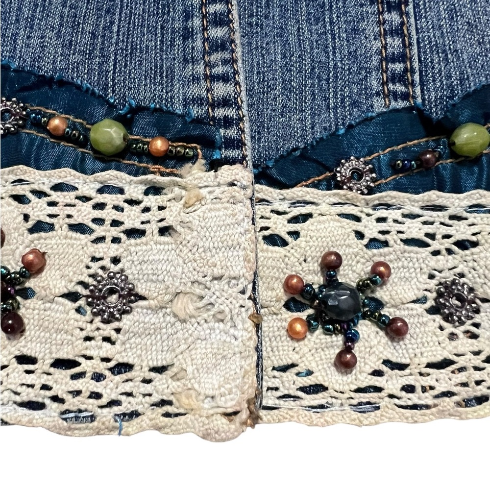 Y2K Cache Embellished Denim Jacket Sz 6 Beaded Lace Glam Boho Fairy Gypsy Boho - Picture 10 of 16